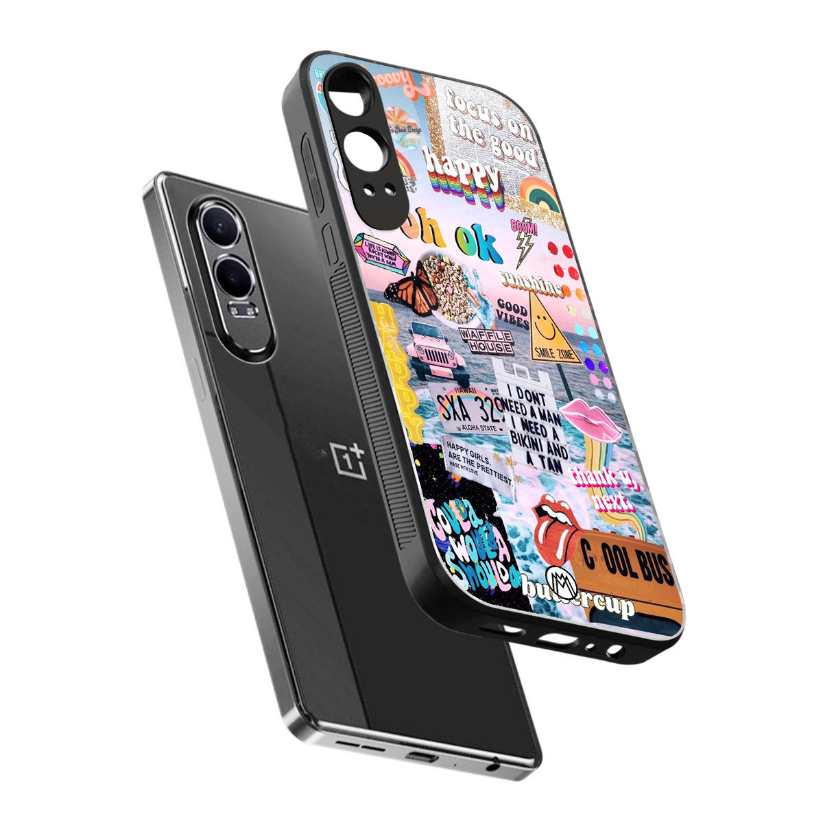 happy sunshine aesthetic collage back phone cover | glass case for oneplus nord ce 4 lite