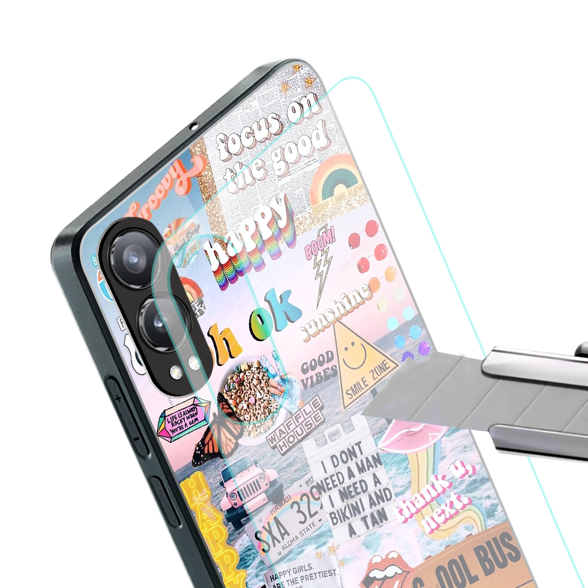 happy sunshine aesthetic collage back phone cover | glass case for oneplus nord ce 4 lite