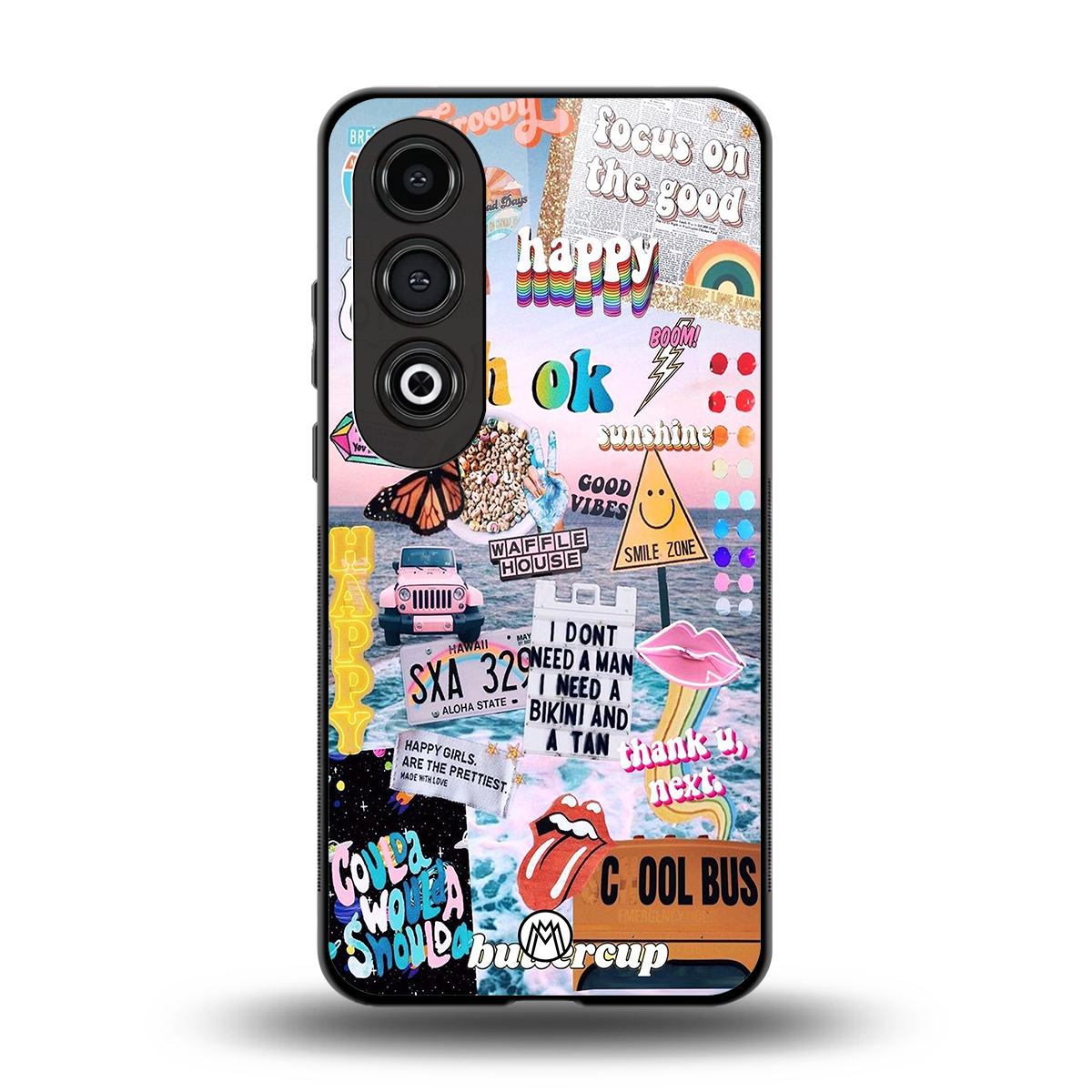 happy sunshine aesthetic collage back phone cover | glass case for oneplus nord ce 4