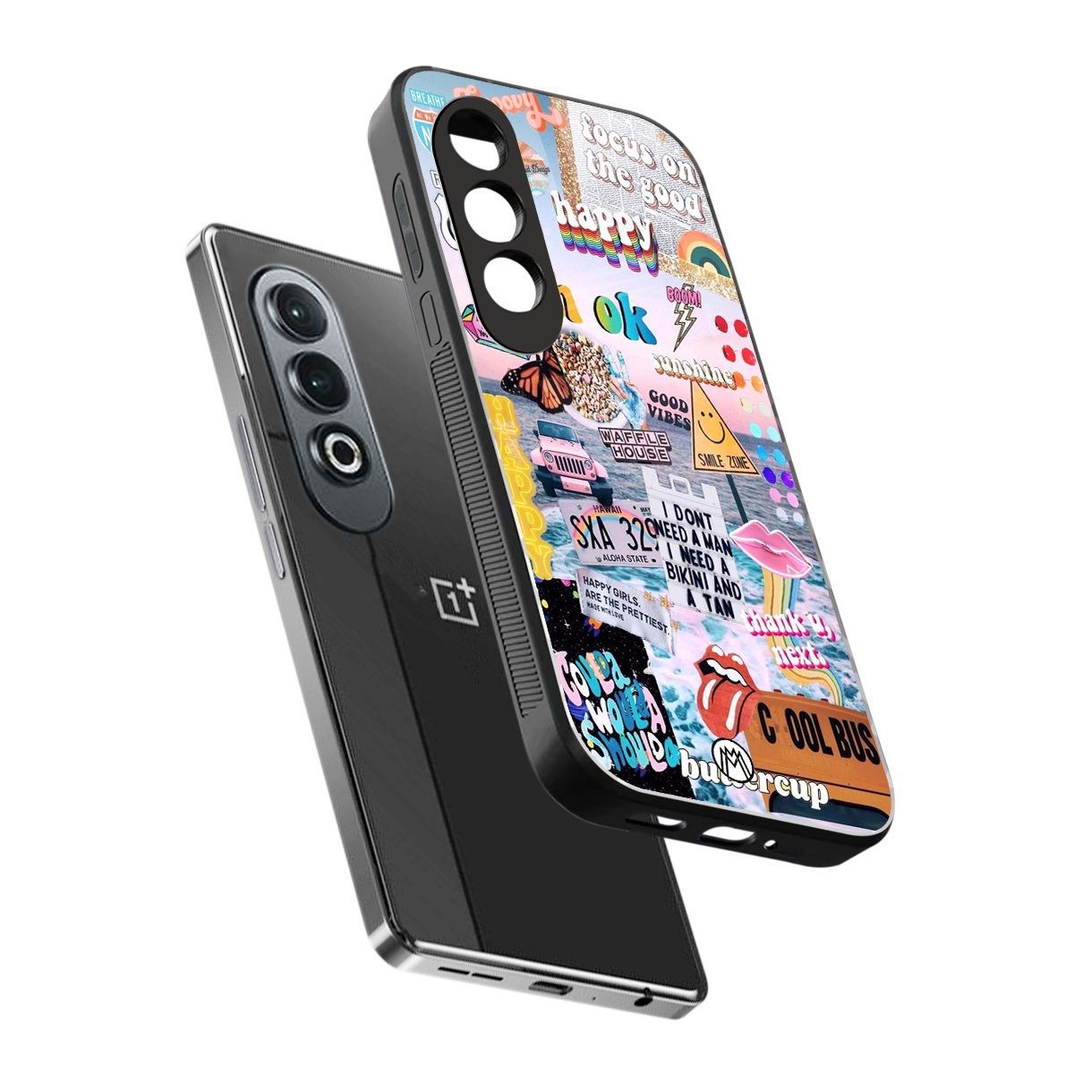 happy sunshine aesthetic collage back phone cover | glass case for oneplus nord ce 4