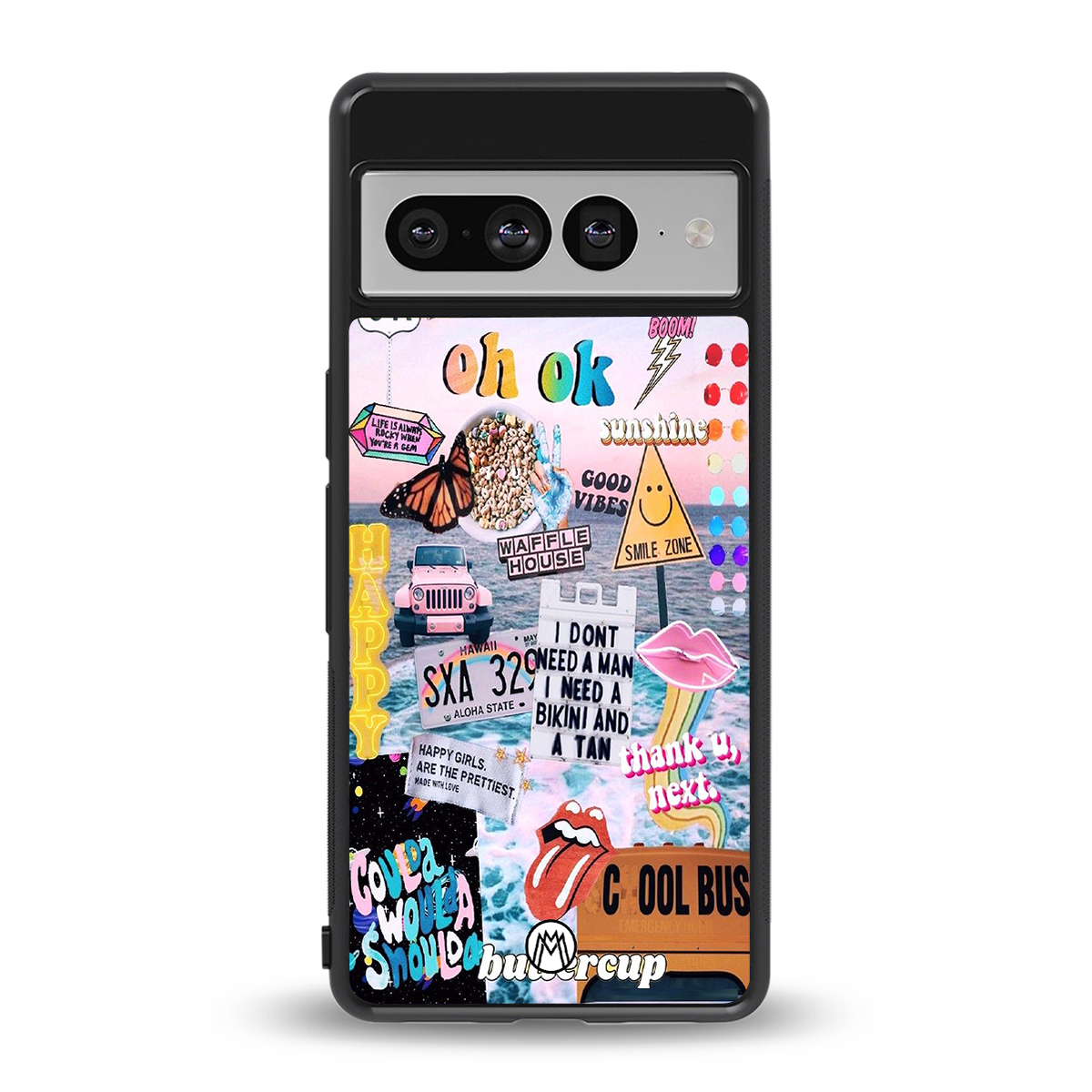 happy sunshine aesthetic collage back phone cover | glass case for google pixel 7 pro