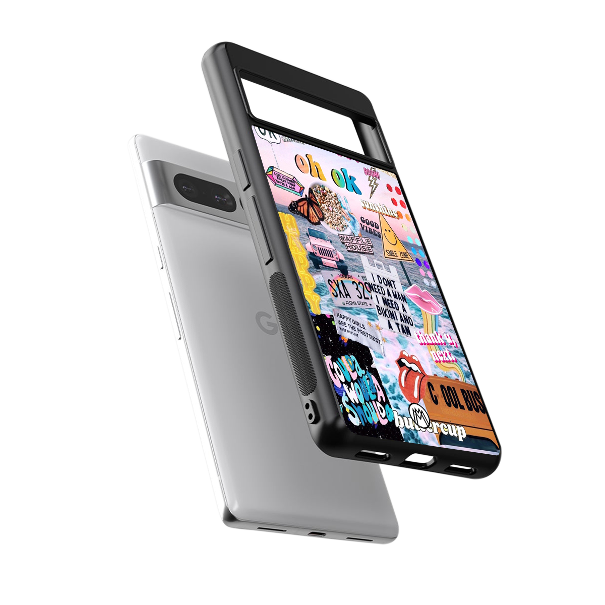 happy sunshine aesthetic collage back phone cover | glass case for google pixel 7 pro