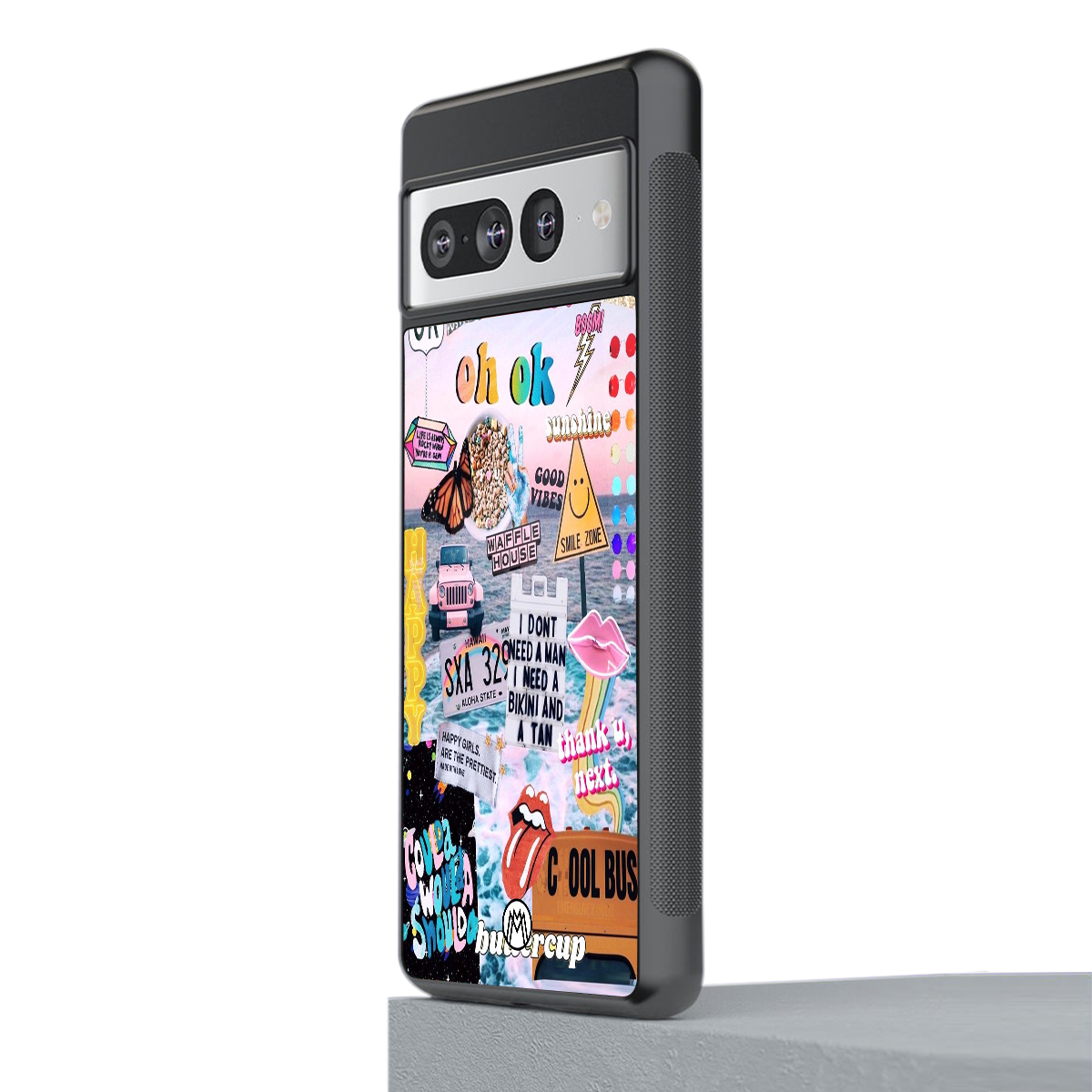 happy sunshine aesthetic collage back phone cover | glass case for google pixel 7 pro