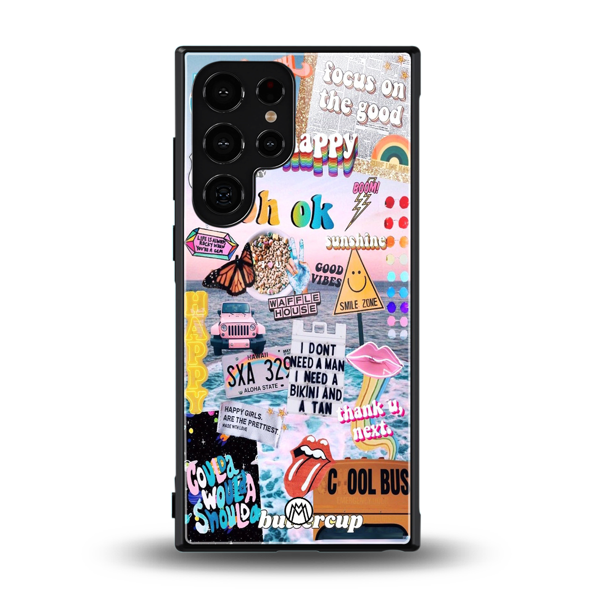 happy sunshine aesthetic collage back phone cover | glass case for samsung galaxy s24 ultra