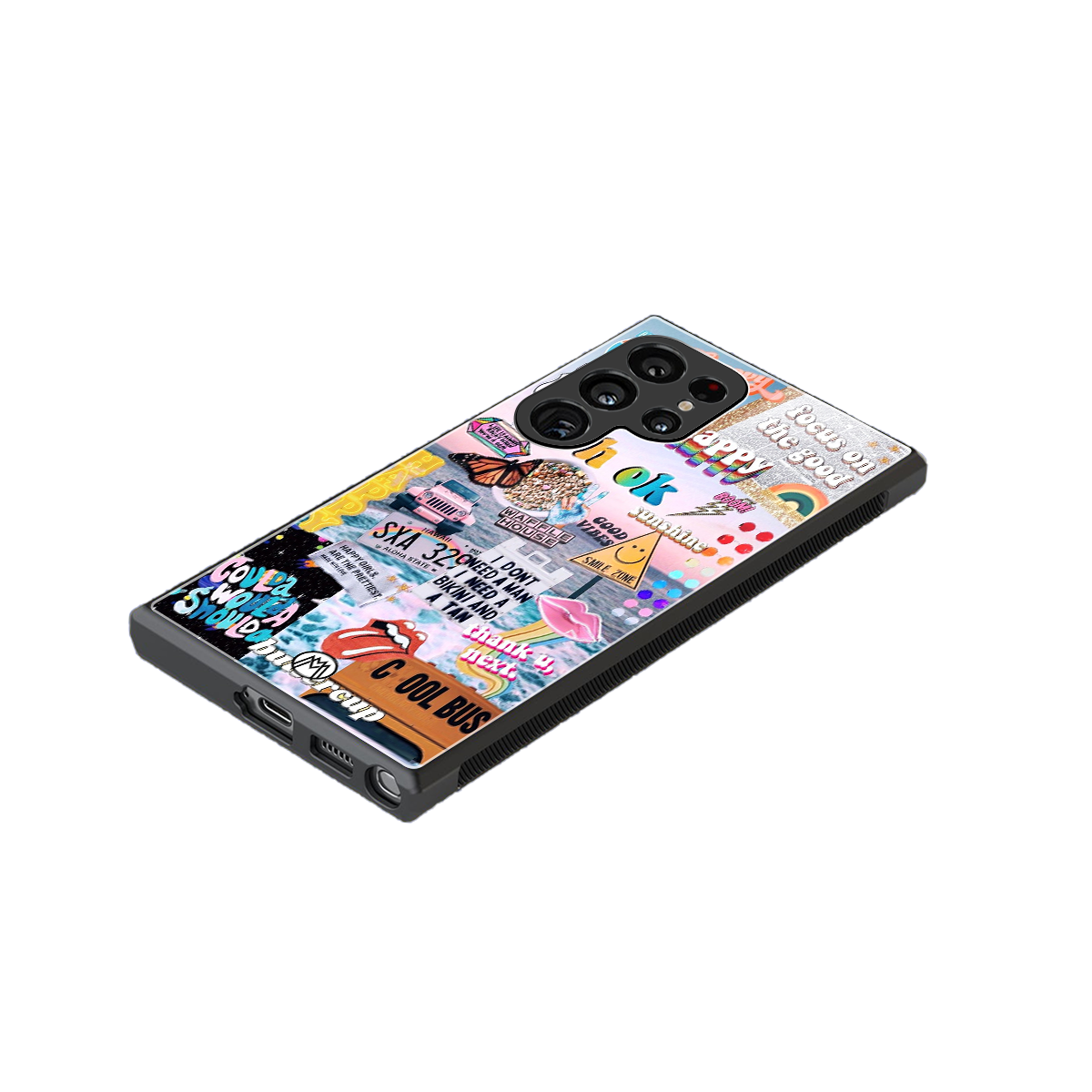 happy sunshine aesthetic collage back phone cover | glass case for samsung galaxy s24 ultra