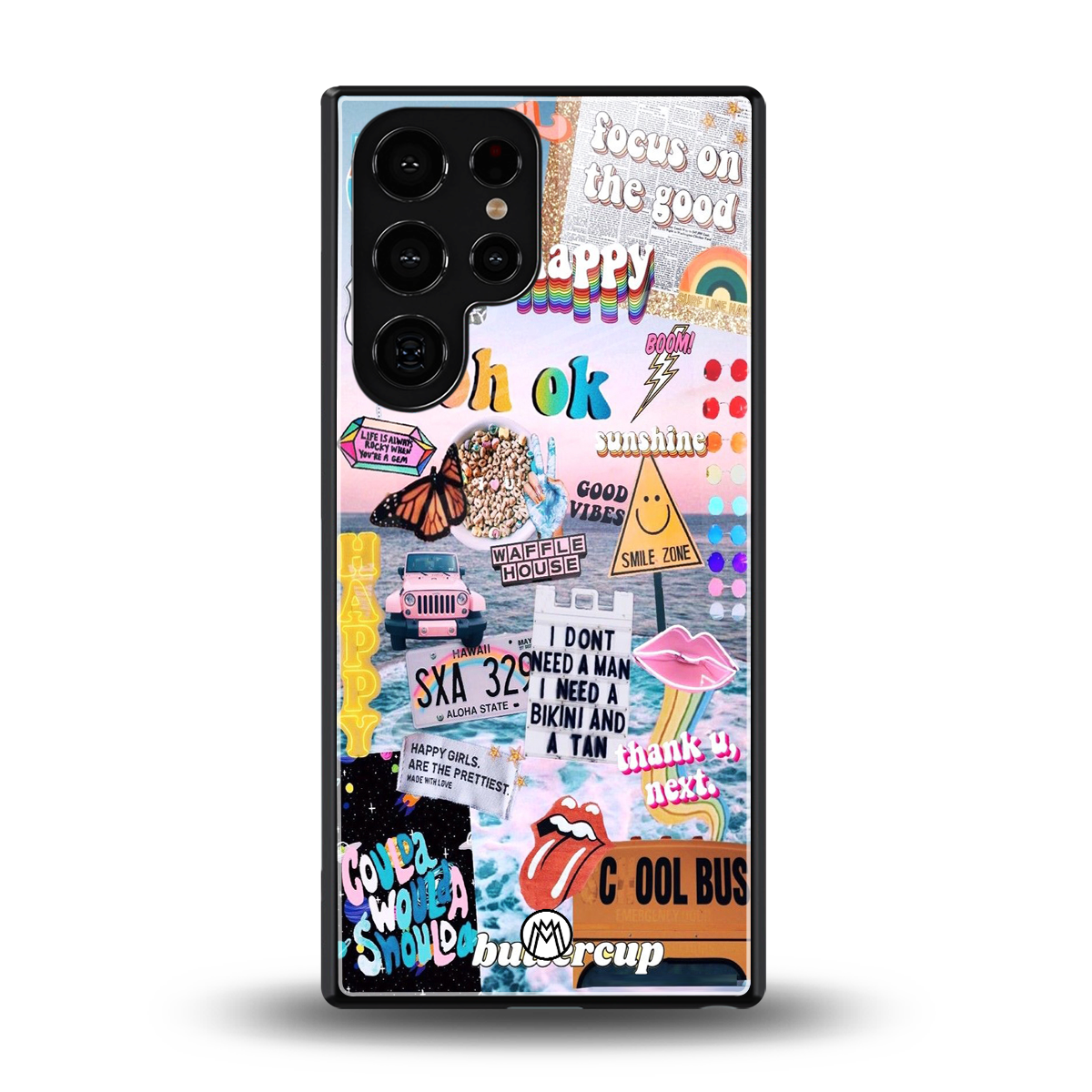 happy sunshine aesthetic collage back phone cover | glass case for samsung galaxy s25 ultra