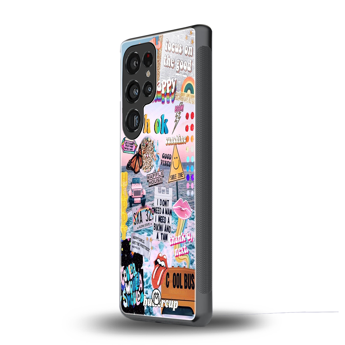 happy sunshine aesthetic collage back phone cover | glass case for samsung galaxy s25 ultra