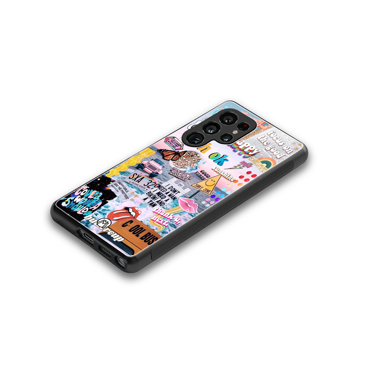 happy sunshine aesthetic collage back phone cover | glass case for samsung galaxy s25 ultra