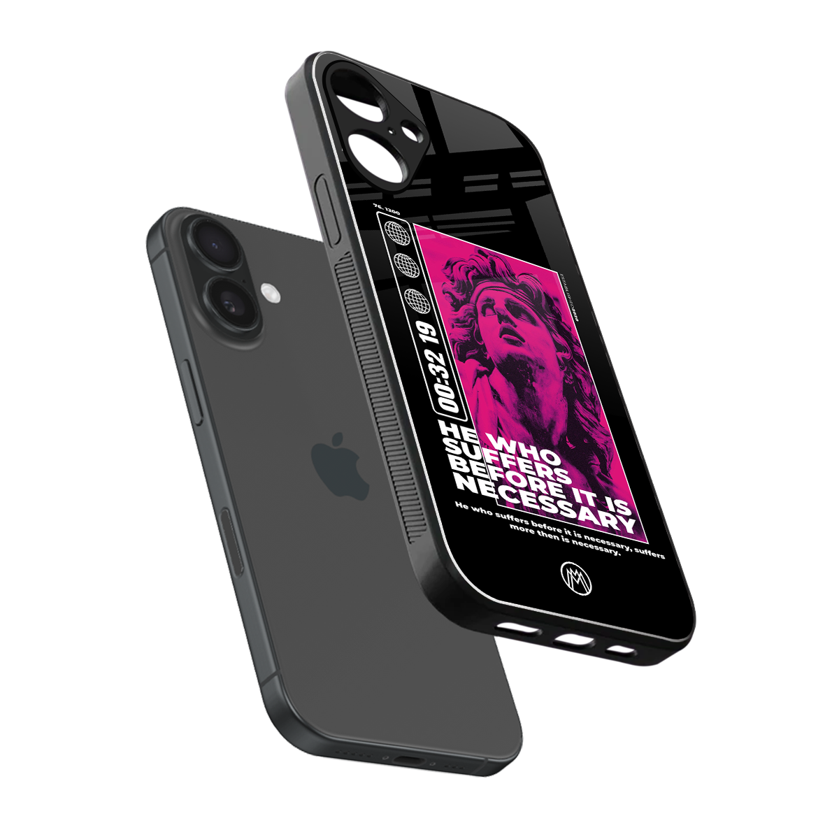 he who suffers back phone cover | glass case for iphone 16 plus