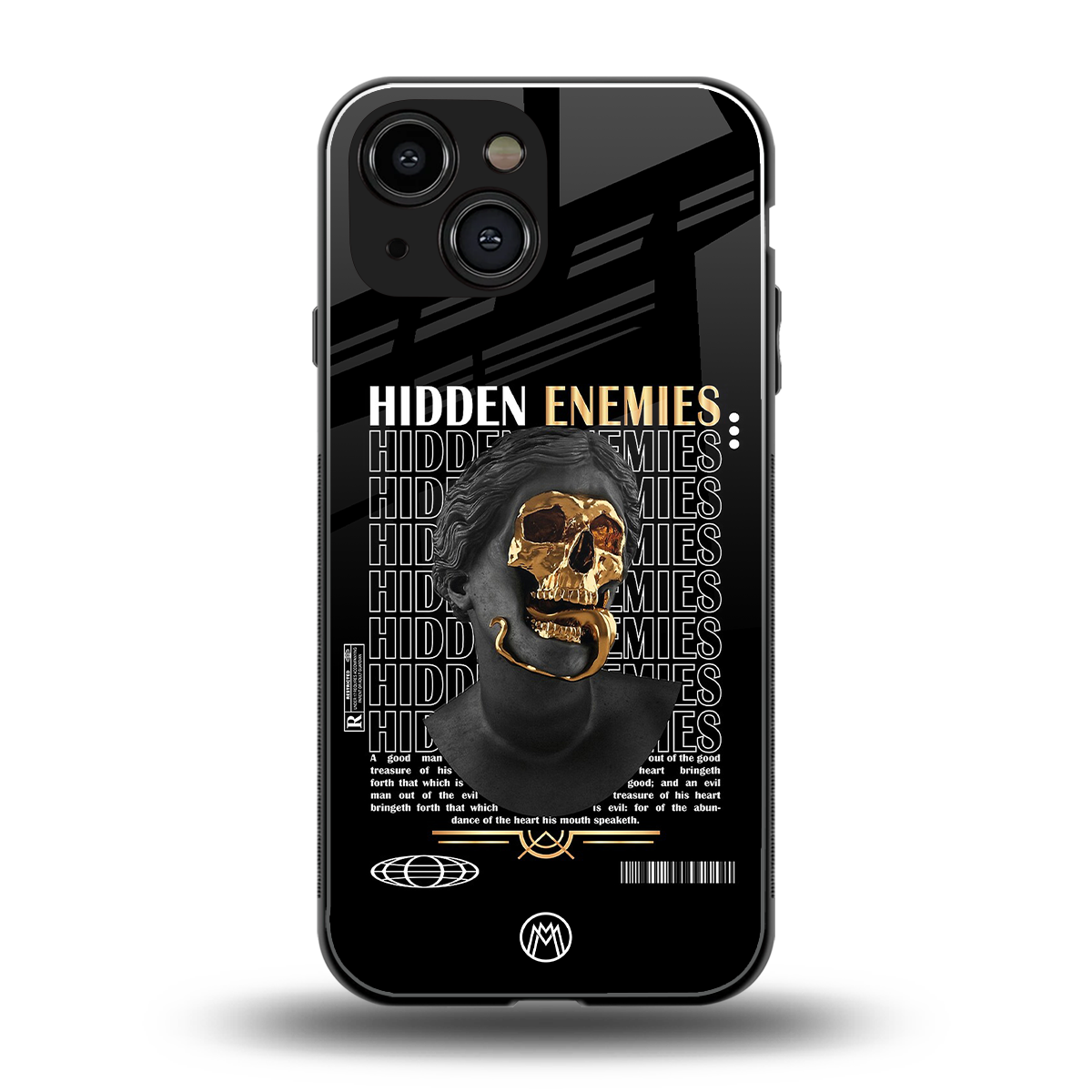 hidden enemies back phone cover | glass case for iphone 13 mini