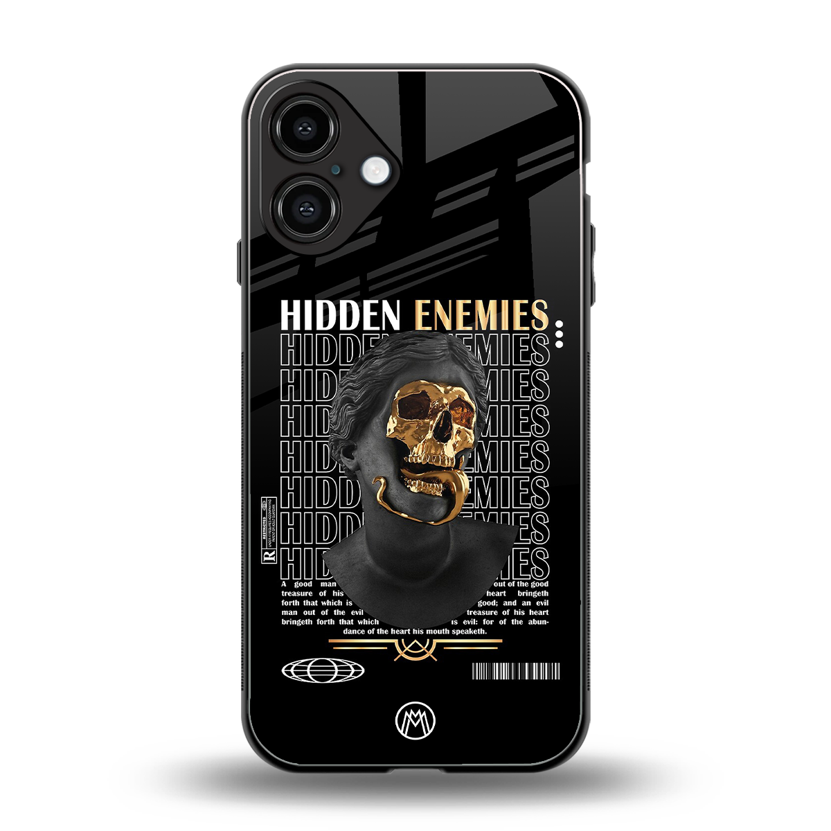 hidden enemies back phone cover | glass case for iphone 16 plus