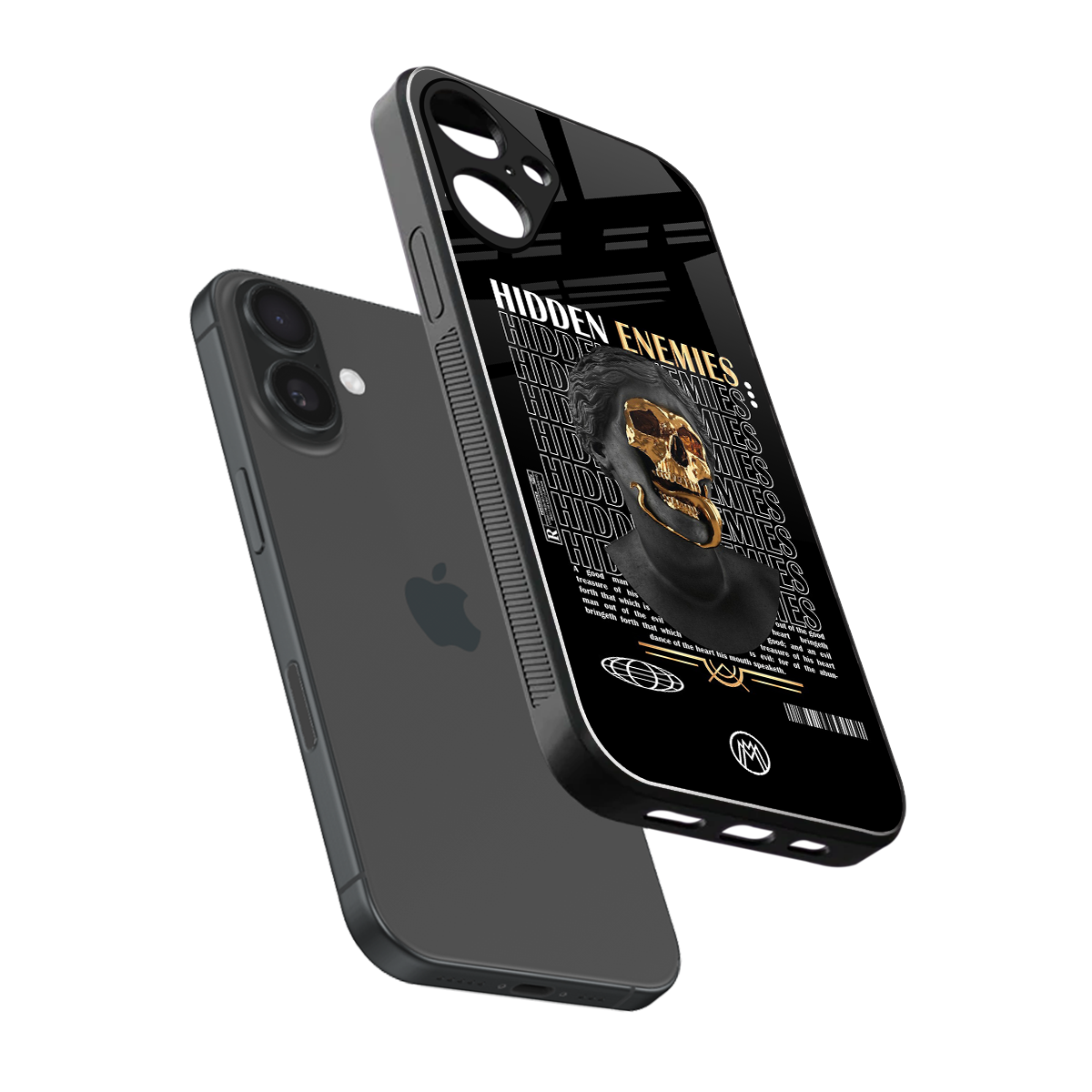 hidden enemies back phone cover | glass case for iphone 16 plus