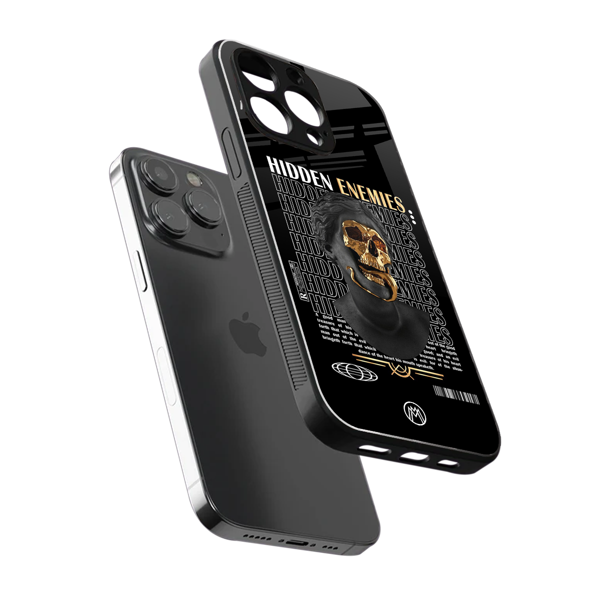 hidden enemies back phone cover | glass case for iphone 16 pro max