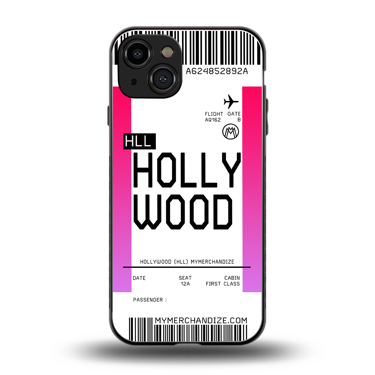 hollywood boarding pass ticket back phone cover | glass case for iphone 15