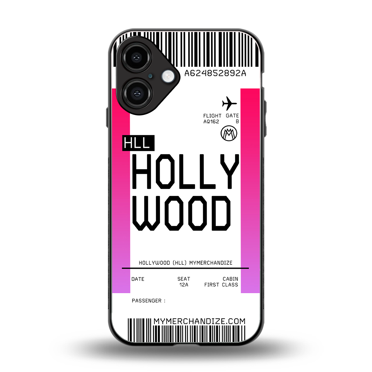 hollywood boarding pass ticket back phone cover | glass case for iphone 16 plus
