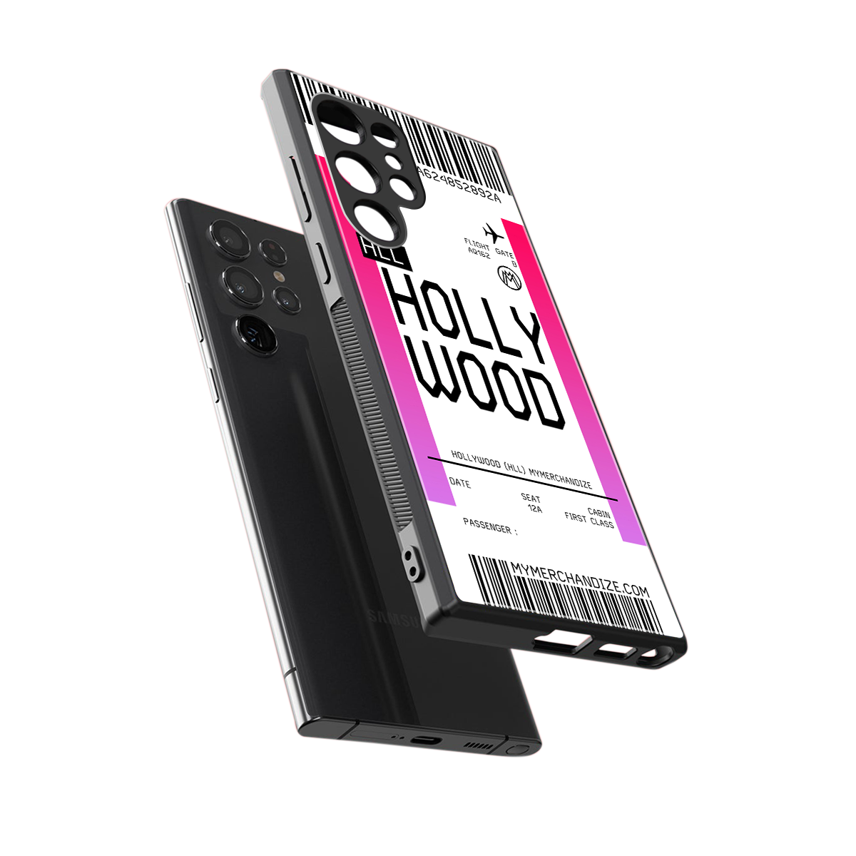 hollywood boarding pass ticket back phone cover | glass case for samsung galaxy s24 ultra