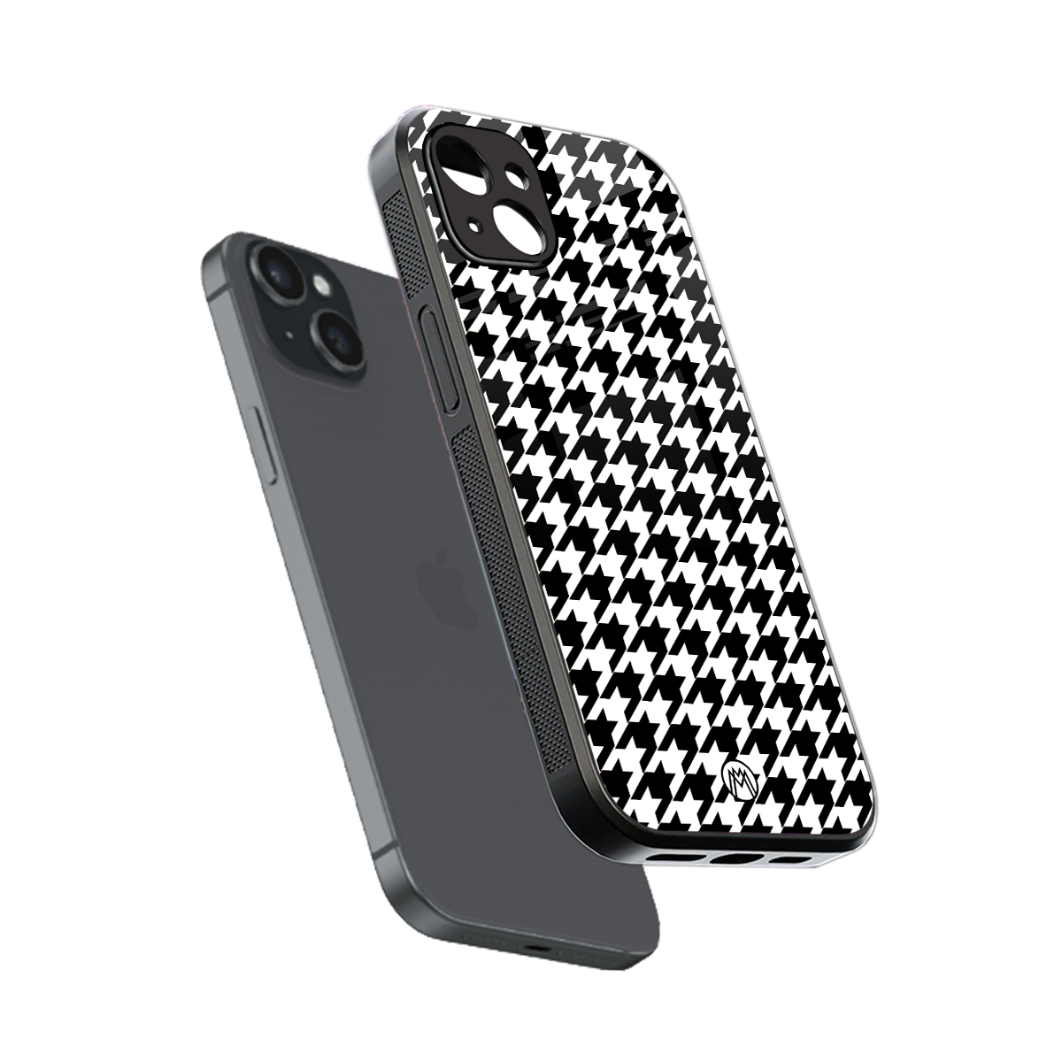 houndstooth classic back phone cover | glass case for iphone 15 plus