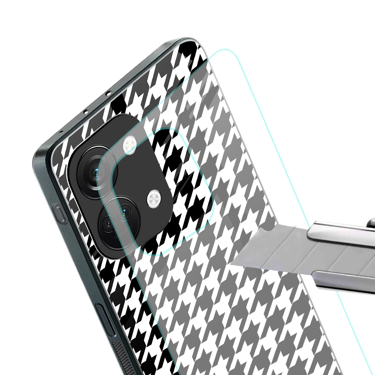 houndstooth classic back phone cover | glass case for oneplus nord 3