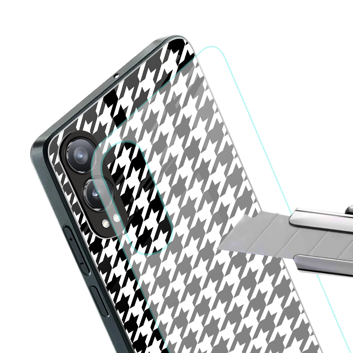 houndstooth classic back phone cover | glass case for oneplus nord ce 4 lite