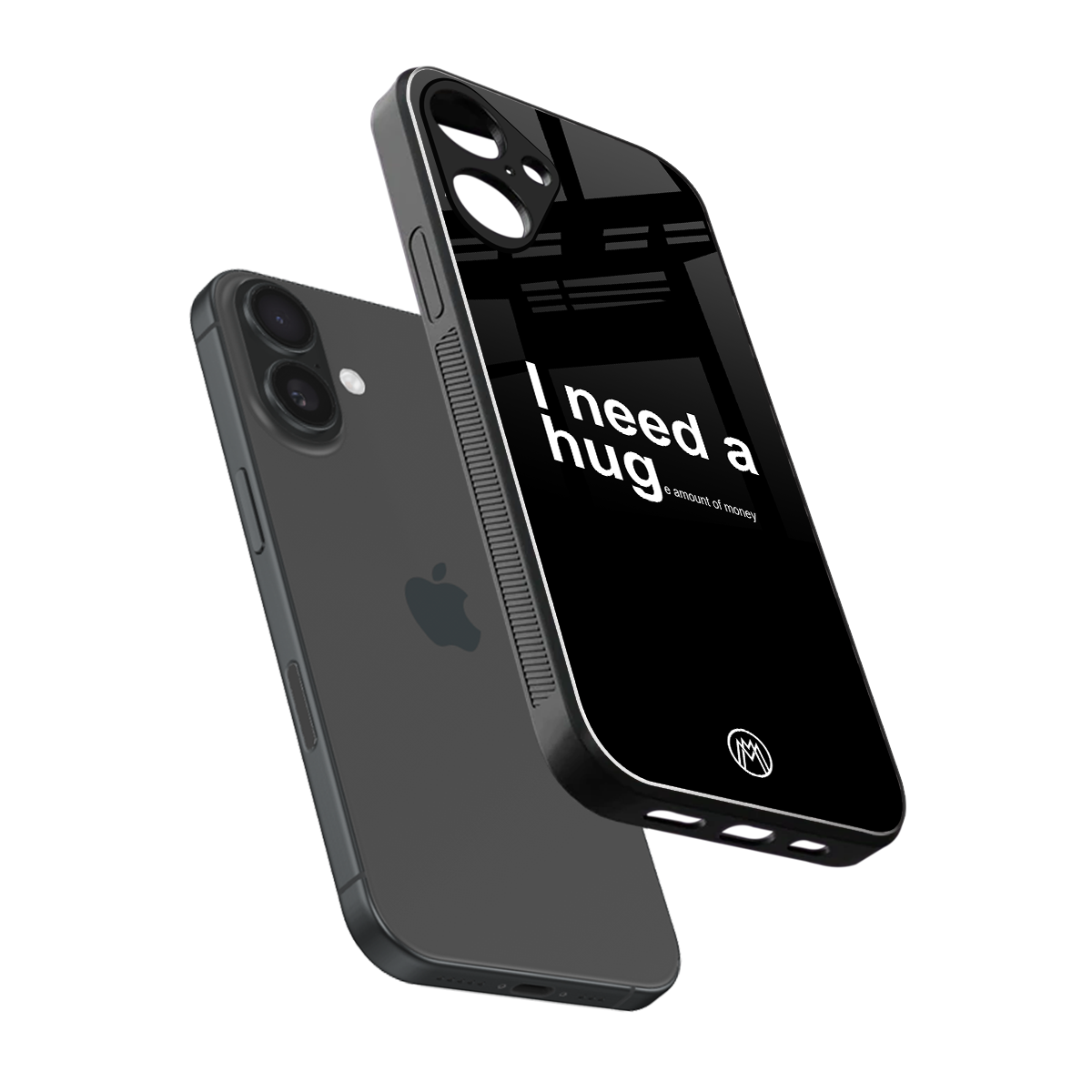 hug me black back phone cover | glass case for iphone 16 plus