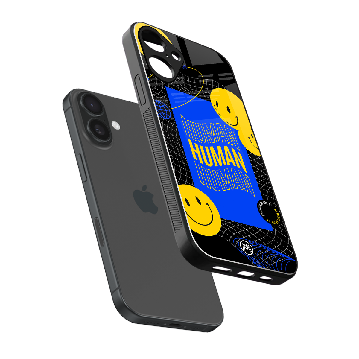 human being back phone cover | glass case for iphone 16 plus