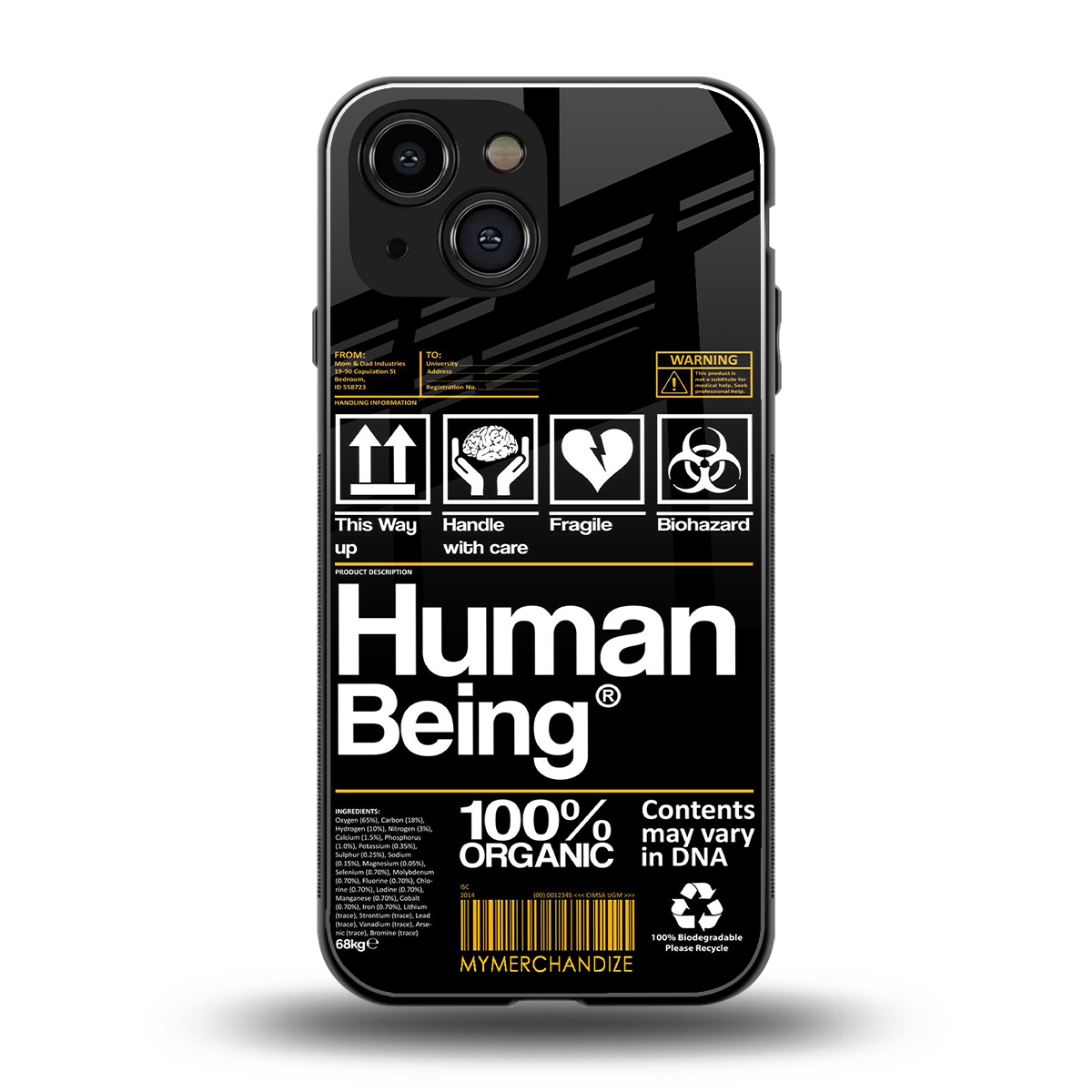 human being label back phone cover | glass case for iphone 13 mini