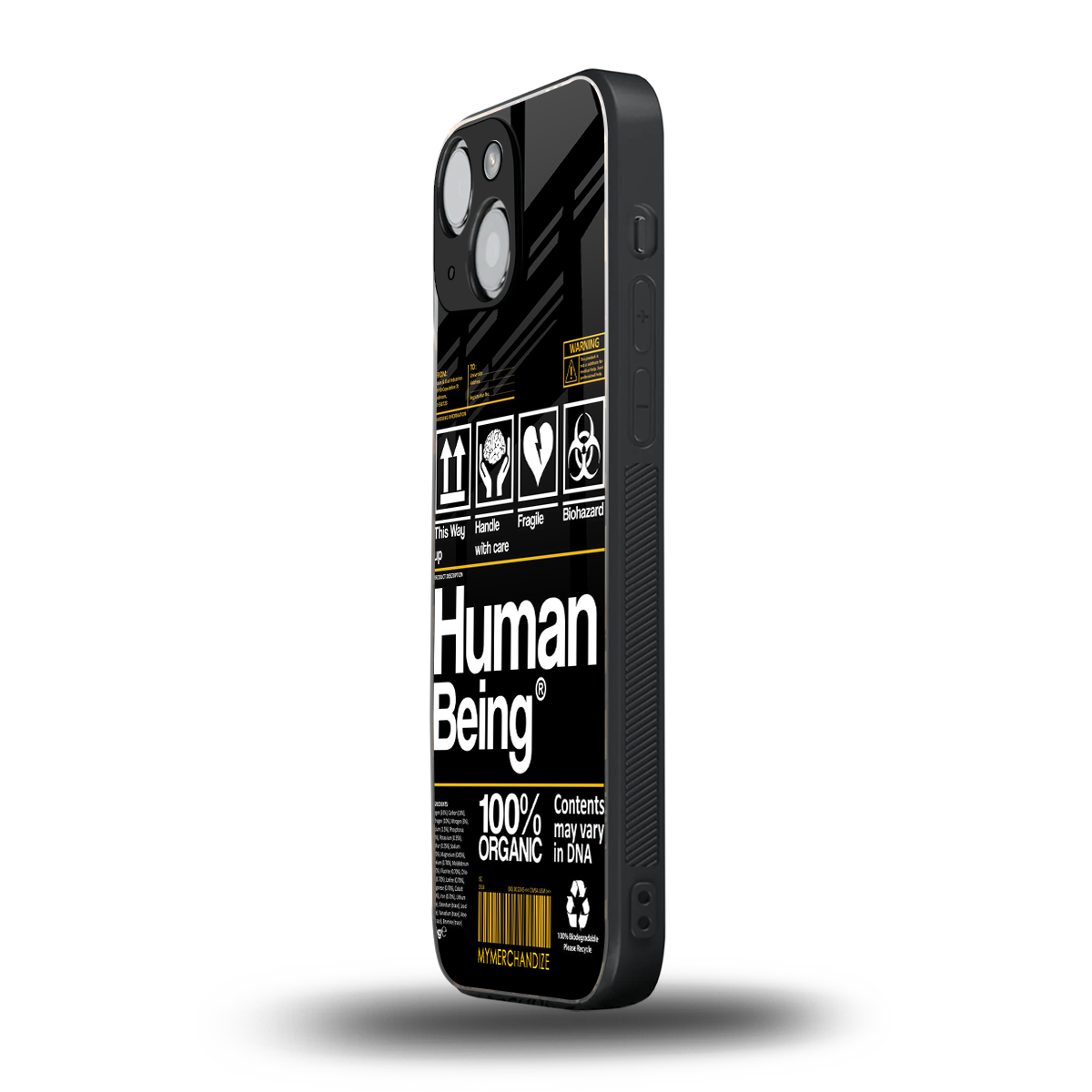human being label back phone cover | glass case for iphone 13 mini