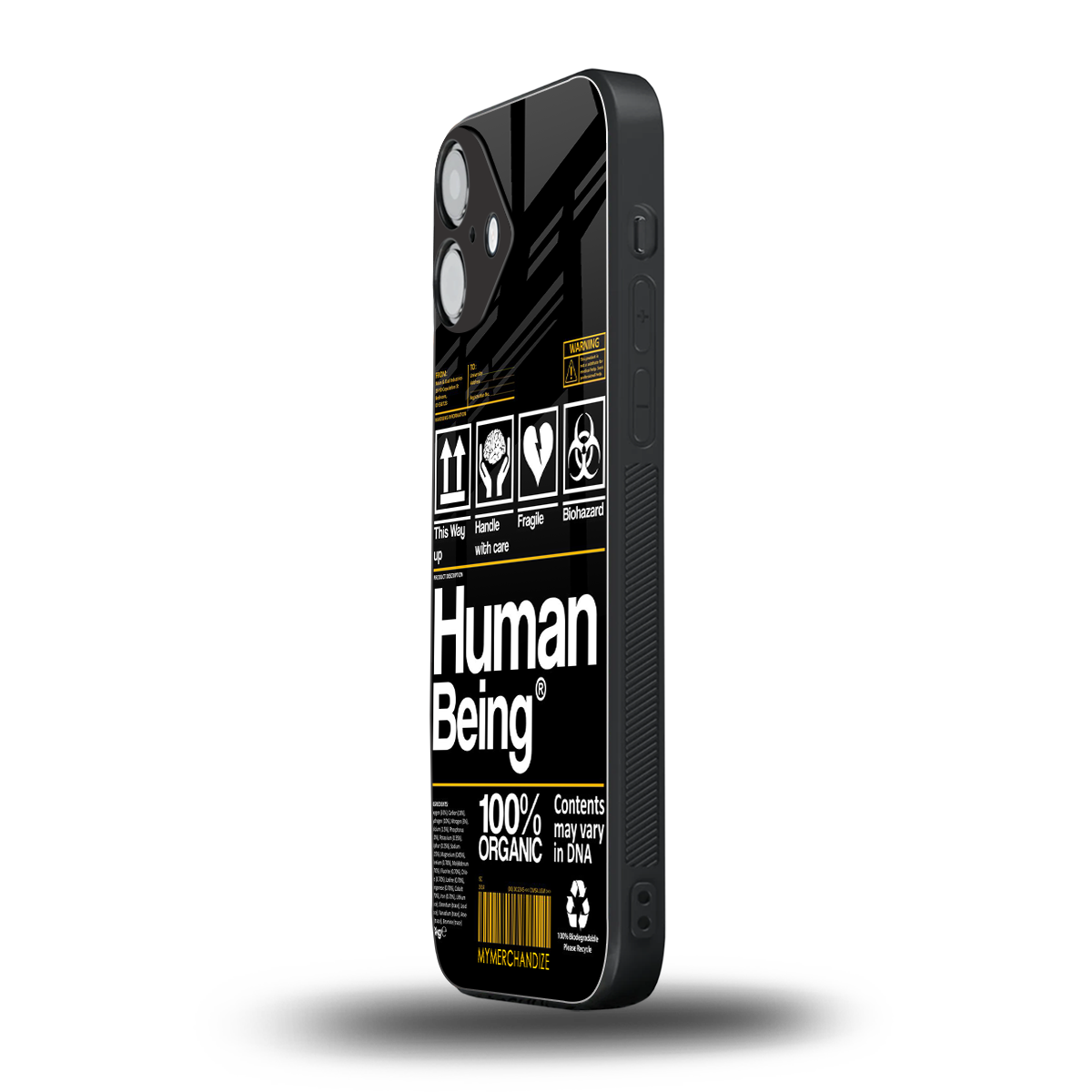 human being label back phone cover | glass case for iphone 16 plus
