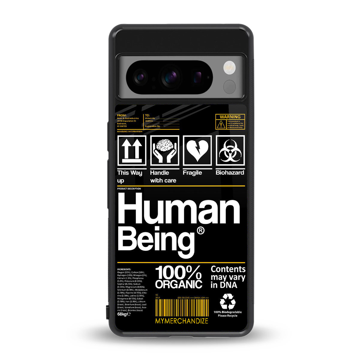 human being label back phone cover | glass case for google pixel 8 pro