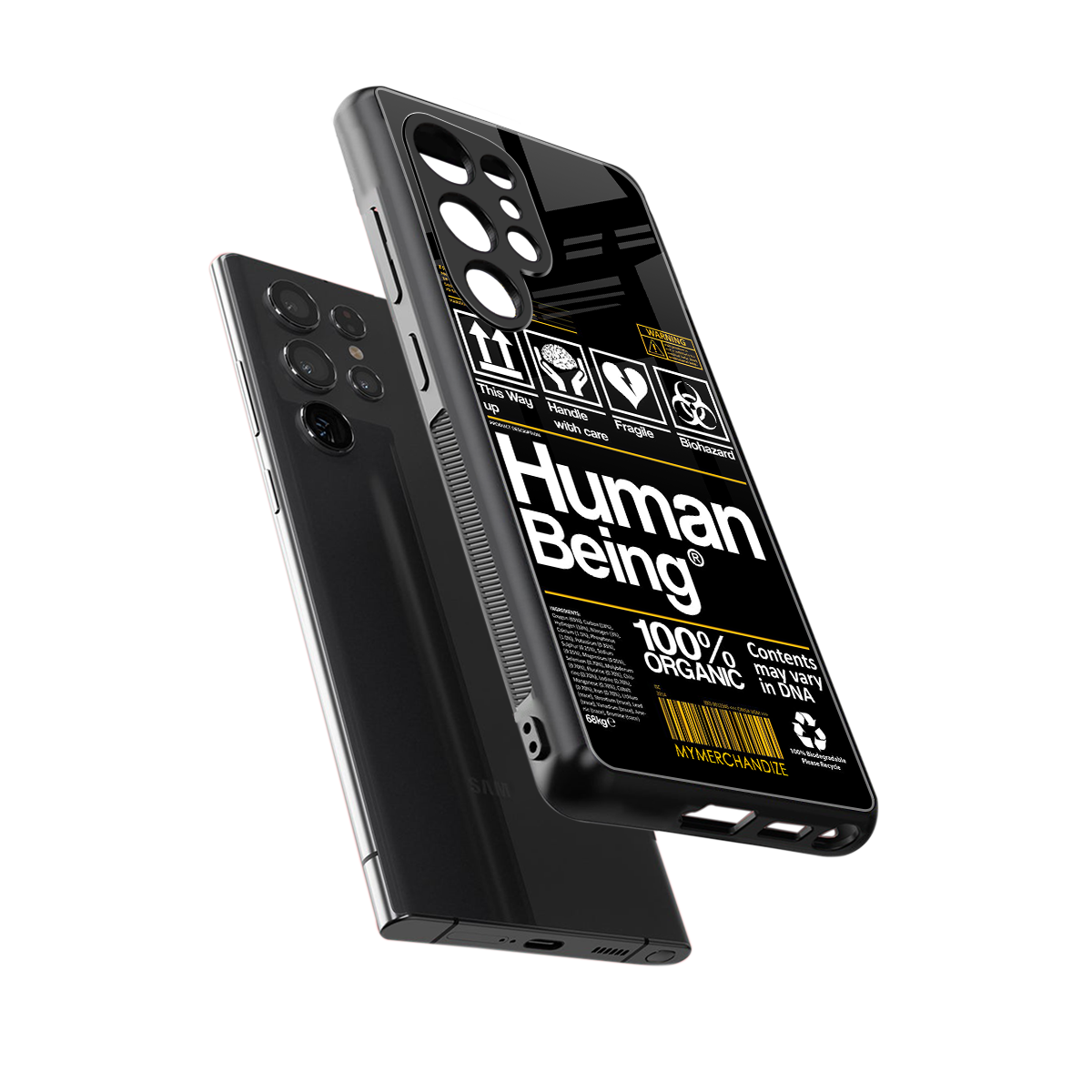 human being label back phone cover | glass case for samsung galaxy s25 ultra