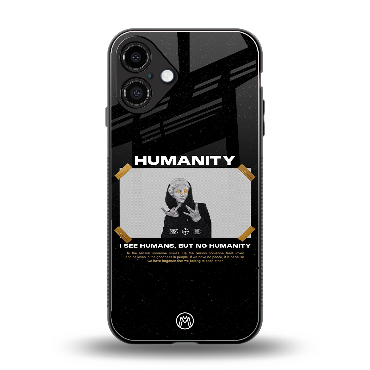 humans but no humanity back phone cover | glass case for iphone 16 plus