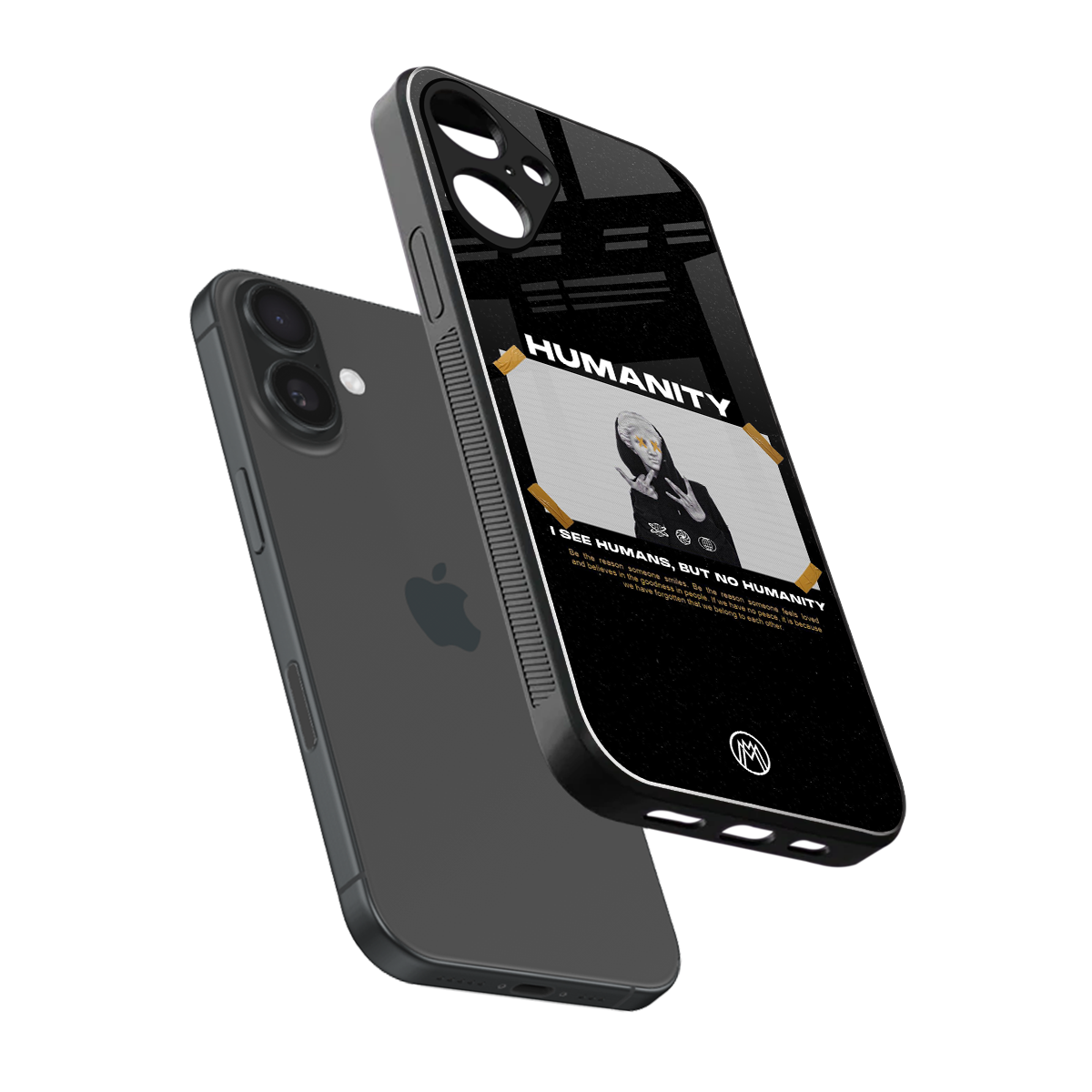humans but no humanity back phone cover | glass case for iphone 16 plus