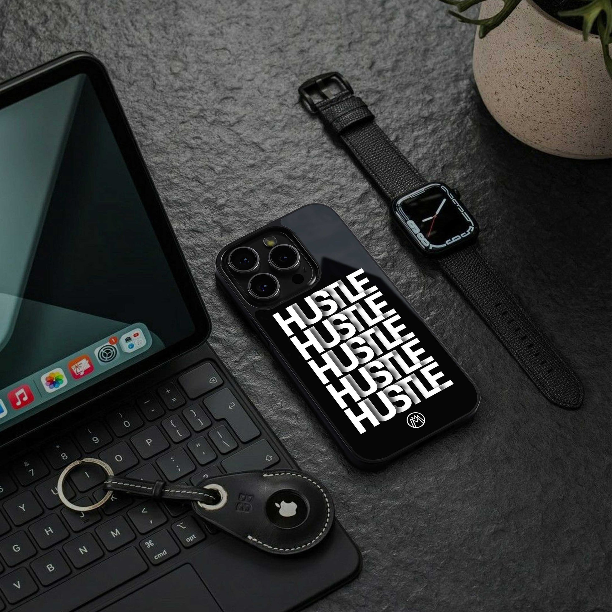 hustle back phone cover | glass case for iphone 14 pro max
