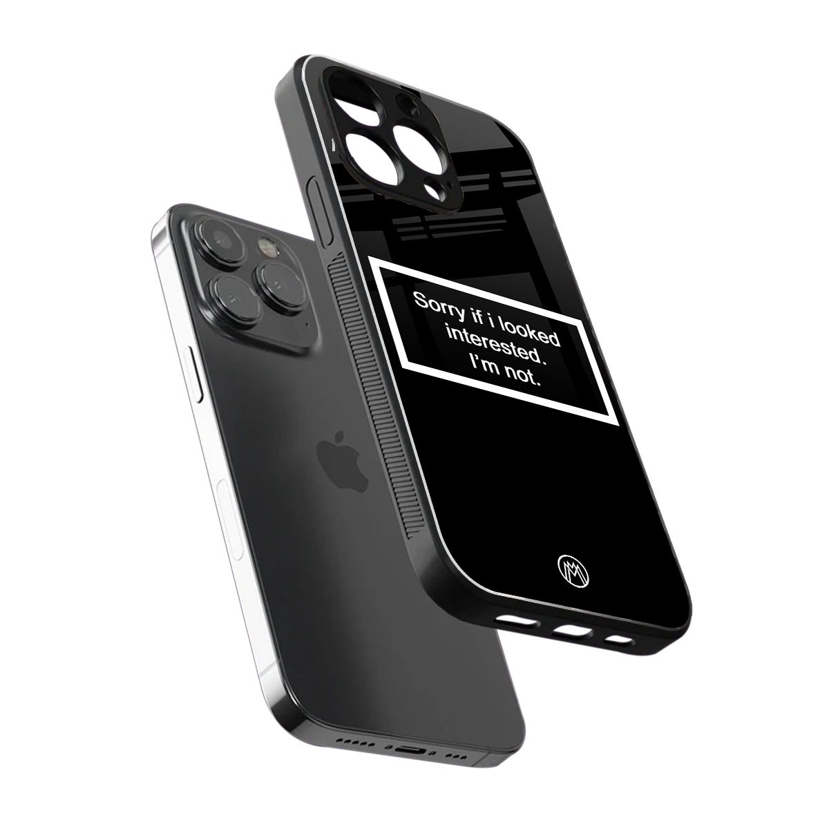 i'm not interested black back phone cover | glass case for iphone 14 pro max