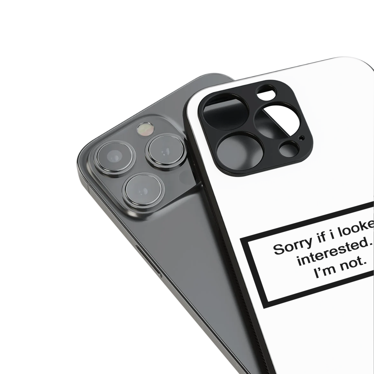 i'm not interested white back phone cover | glass case for iphone 14 pro max