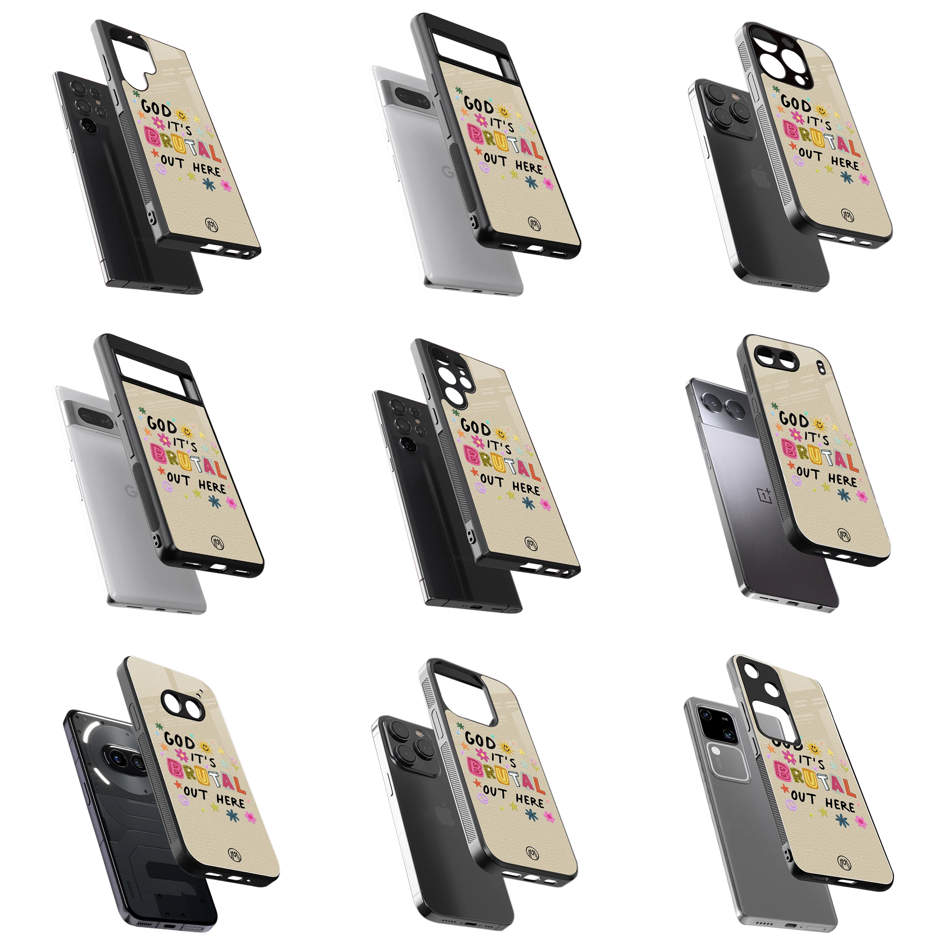 Durable Glass Back Mobile Case for iPhone, Samsung, OnePlus, Google Pixel, Redmi, Vivo, Oppo