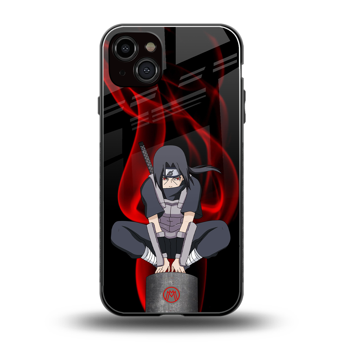 itachi uchiha back phone cover | glass case for iphone 15 plus
