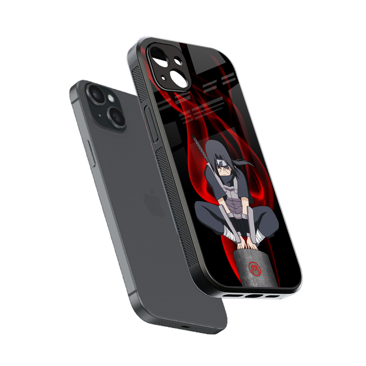 itachi uchiha back phone cover | glass case for iphone 15 plus
