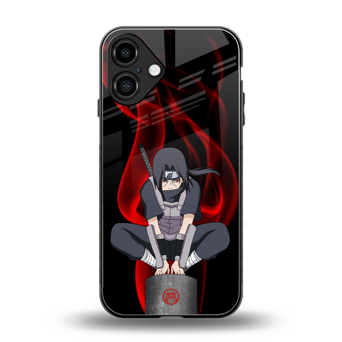 itachi uchiha back phone cover | glass case for iphone 16 plus