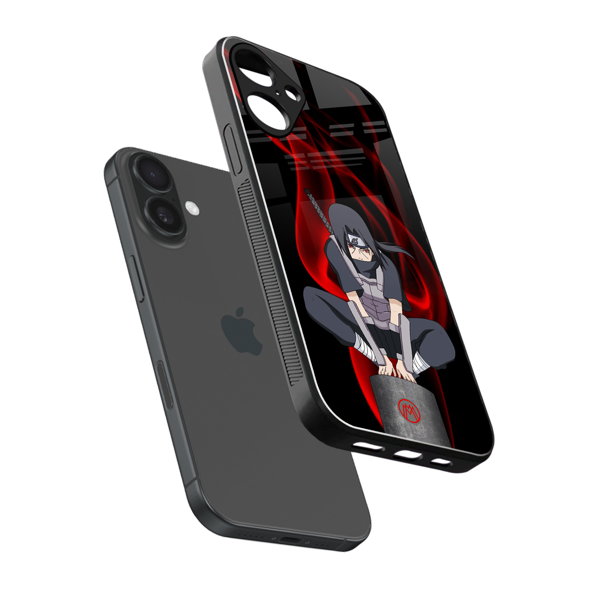 itachi uchiha back phone cover | glass case for iphone 16 plus