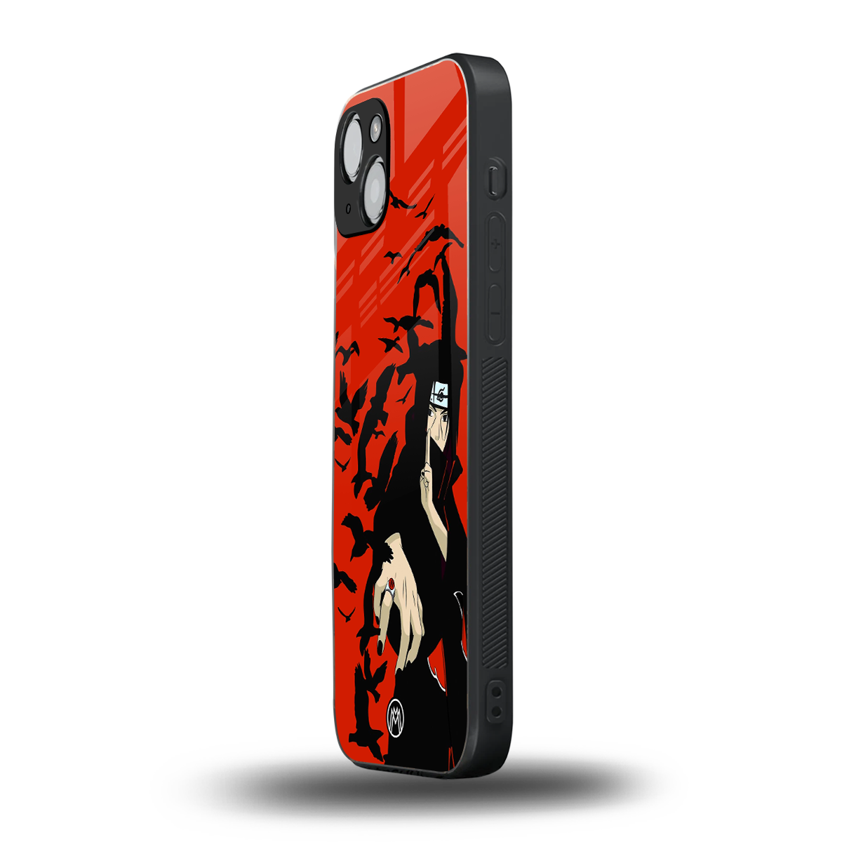 itachi uchiha red back phone cover | glass case for iphone 15 plus