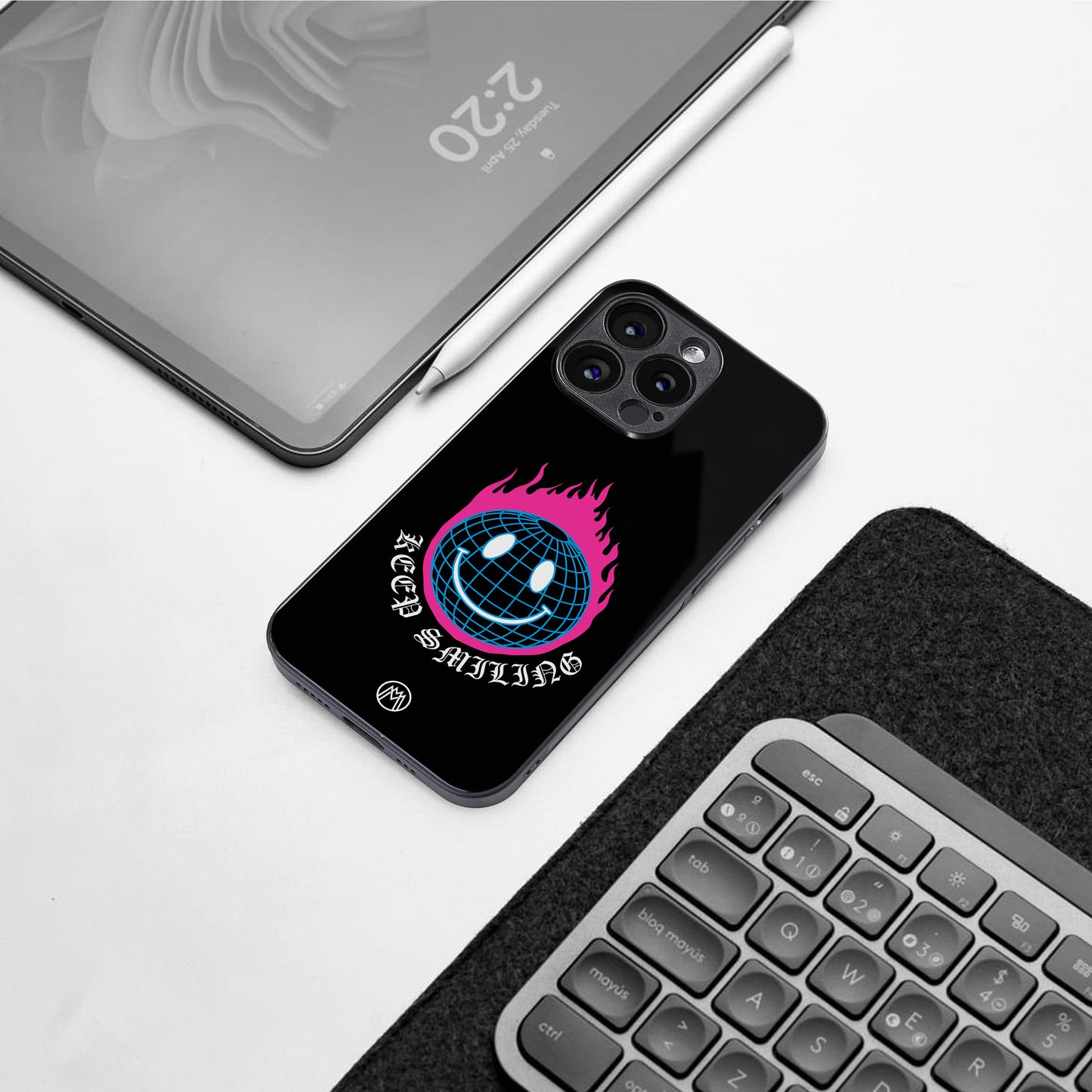 keep smiling back phone cover | glass case for iphone 16 pro max