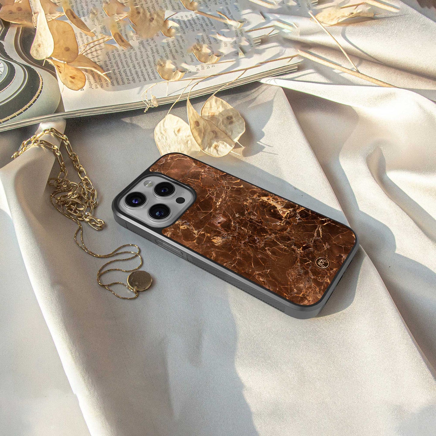 lavish brown marble back phone cover | glass case for iphone 13 pro max