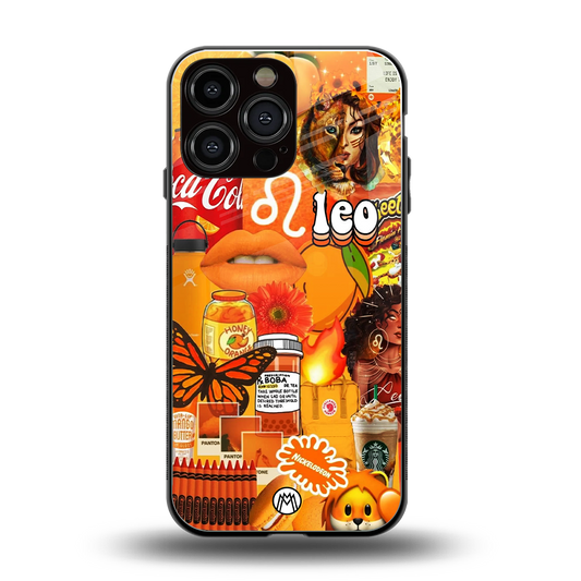 leo aesthetic collage back phone cover | glass case for iphone 14 pro max