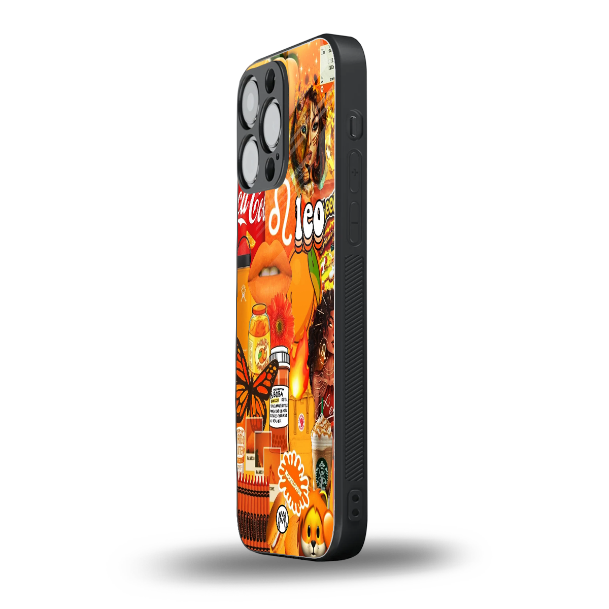 leo aesthetic collage back phone cover | glass case for iphone 16 pro max