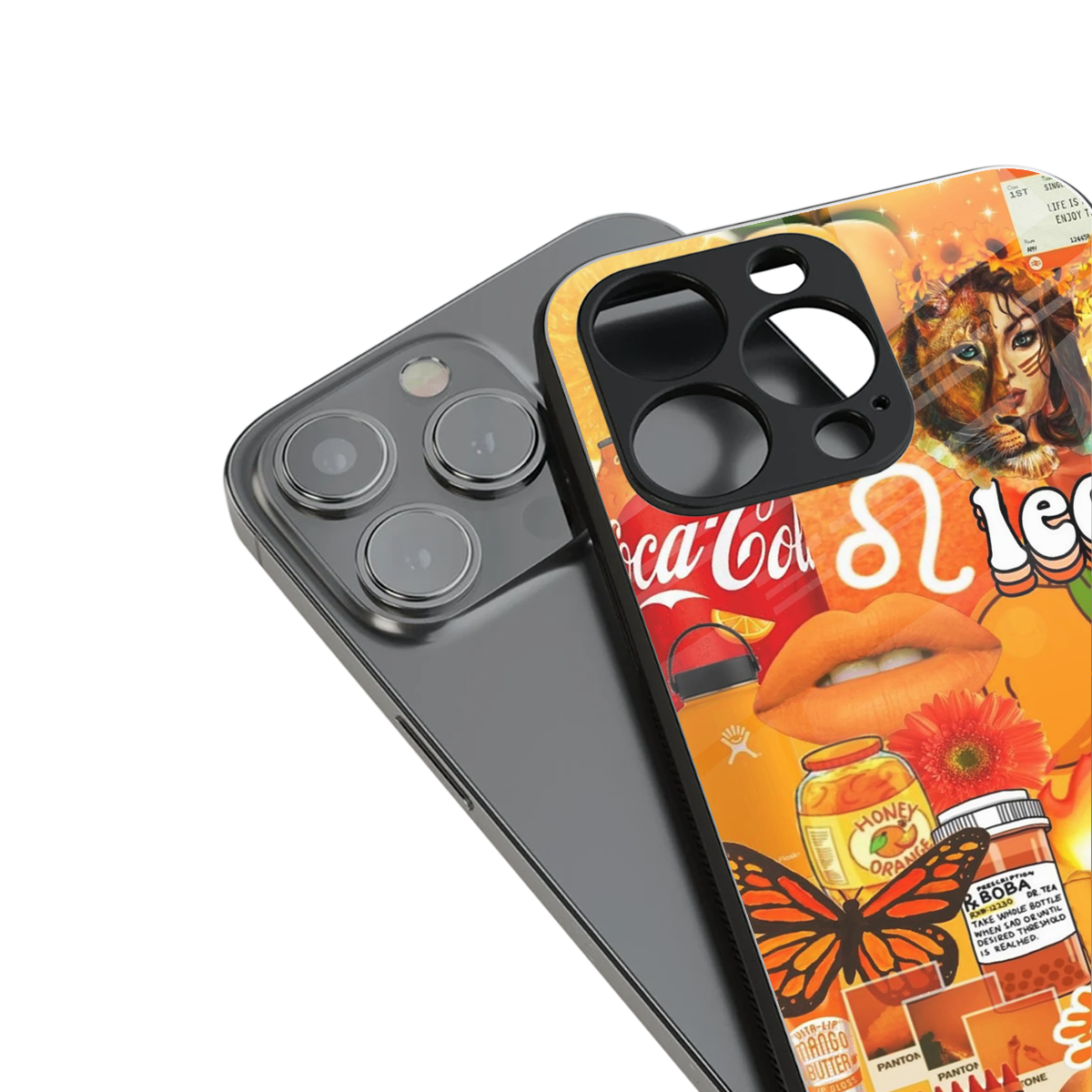 leo aesthetic collage back phone cover | glass case for iphone 16 pro max