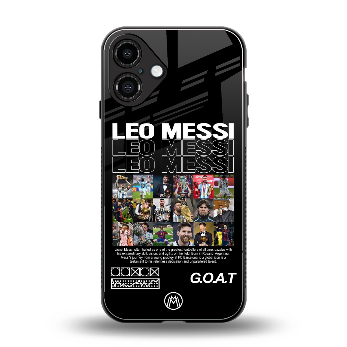 leo messi back phone cover | glass case for iphone 16 plus