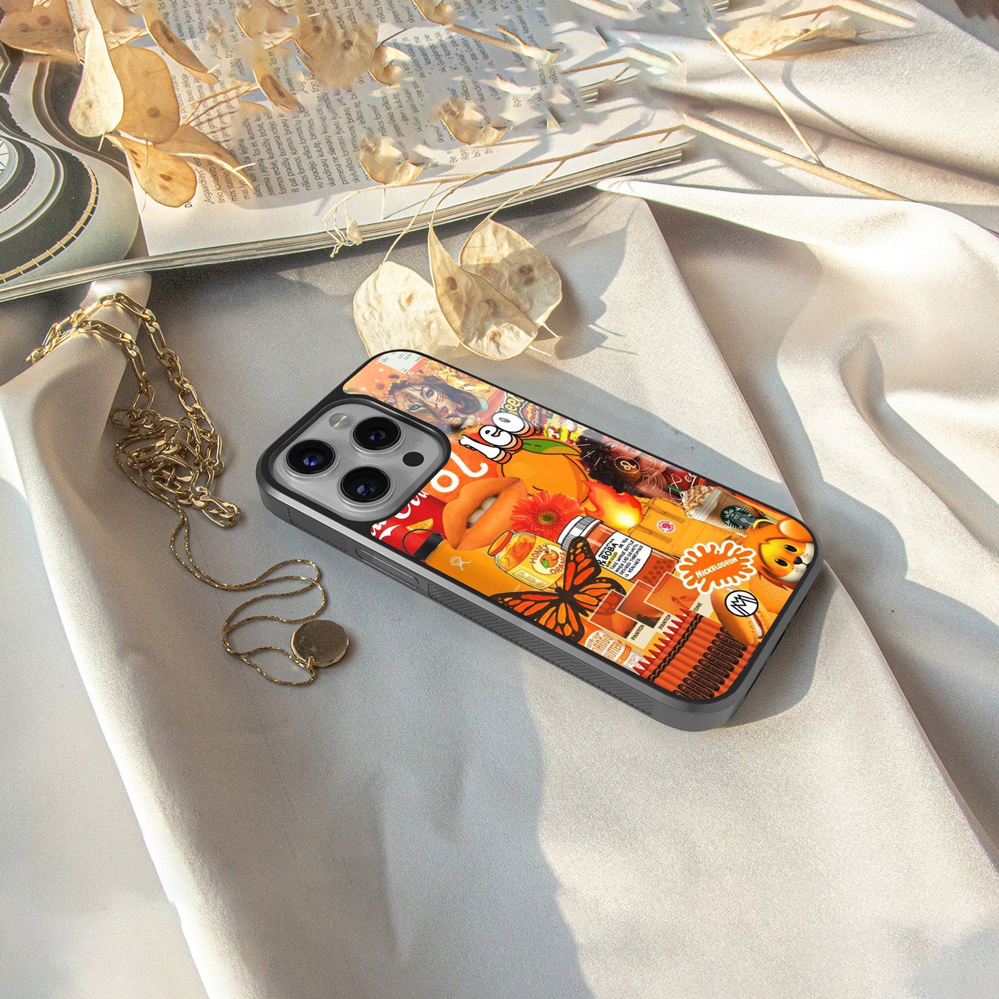 leo aesthetic collage back phone cover | glass case for iphone 16 pro max