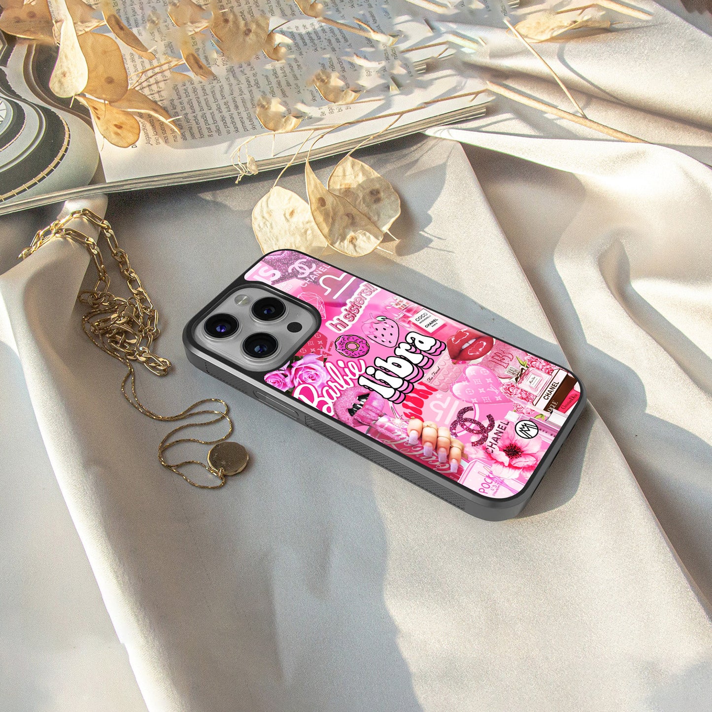 libra aesthetic collage back phone cover | glass case for iphone 16 pro max