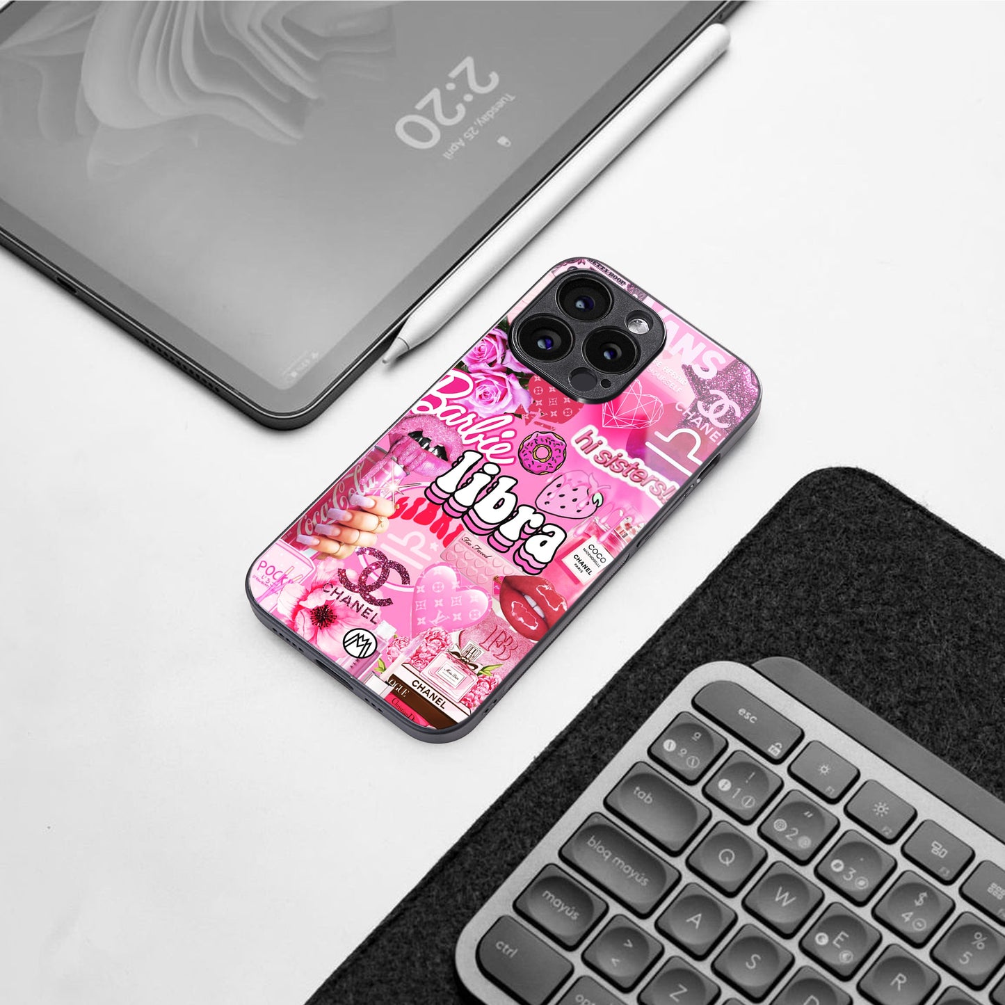 libra aesthetic collage back phone cover | glass case for iphone 16 pro max